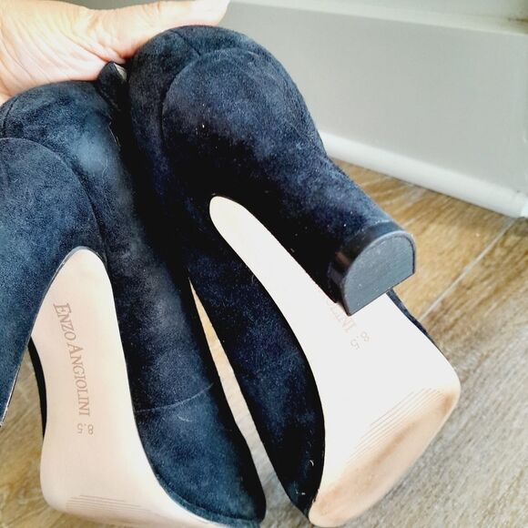 ENZO ANGIOLINI Black Mary Jane Peep Toe Suede Heels Career Wear sz: 8.5 /39 - Picture 4 of 6
